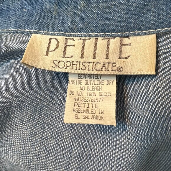 Petite Sophisticate Vintage 80s Studded Denim Structured Blouse Approx Size  S/M - Picture 2 of 9